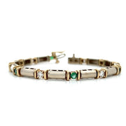 14K Yellow and White Gold Emerald and Diamond Link Bracelet - FINAL SALE